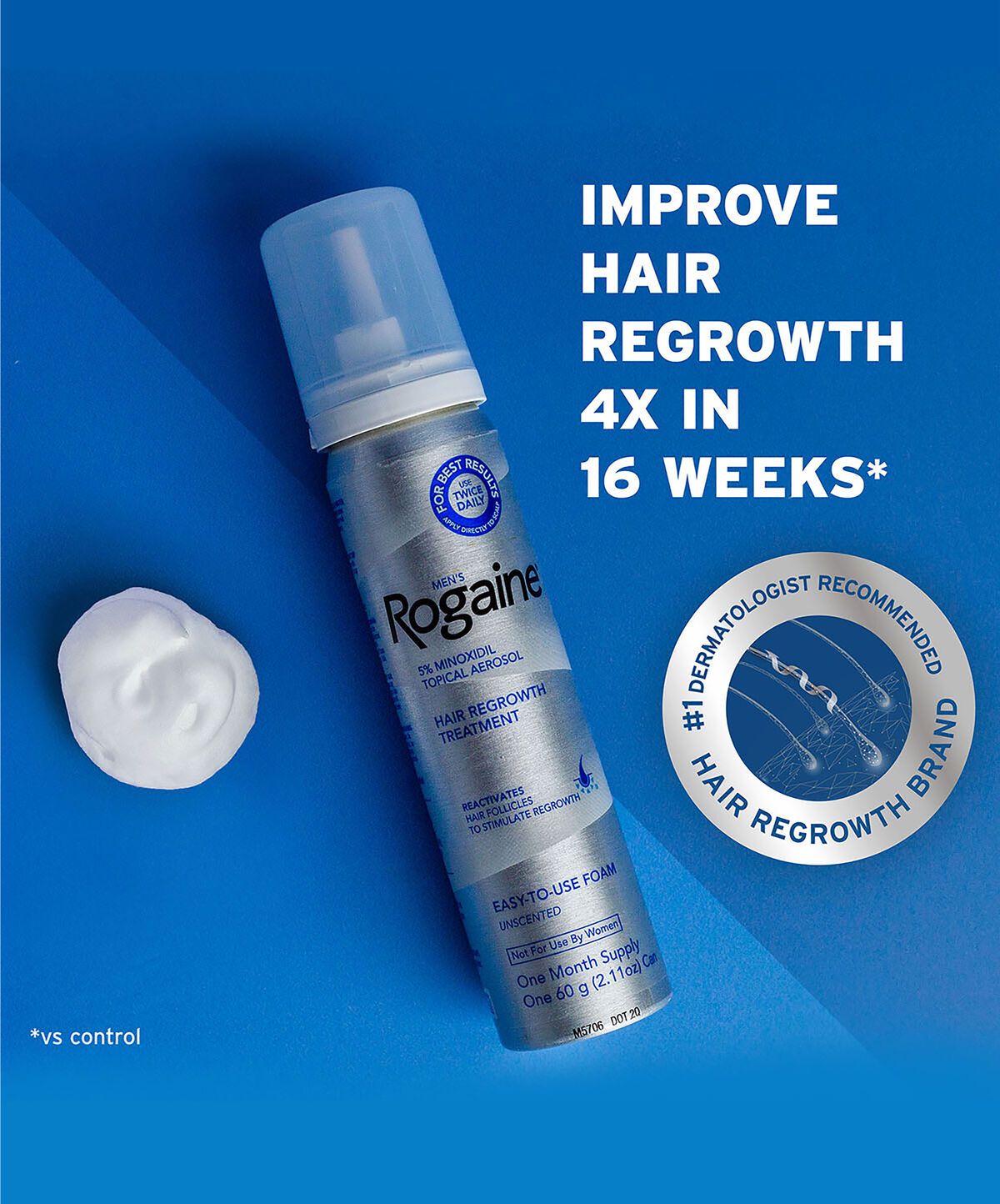 Men s ROGAINE Foam 5 Minoxidil Hair Regrowth Treatment ROGAINE